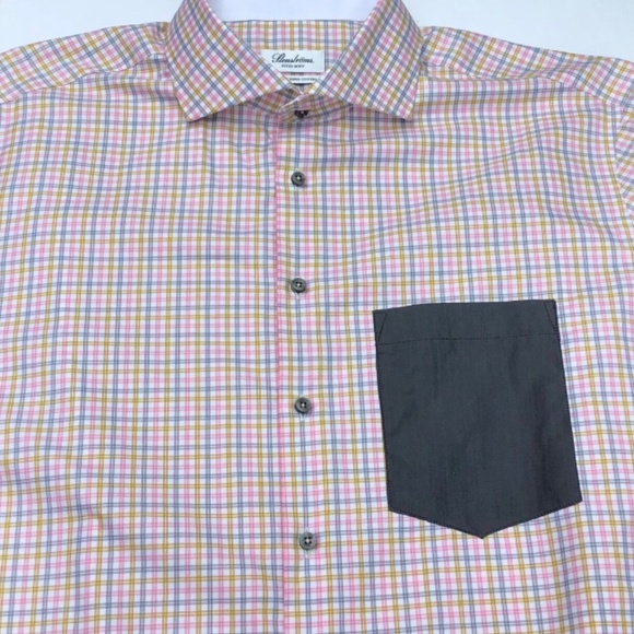 Stenstroms fitted body checkered 2 fold super cotton dress shirt Sz 18/46 - Picture 7 of 8